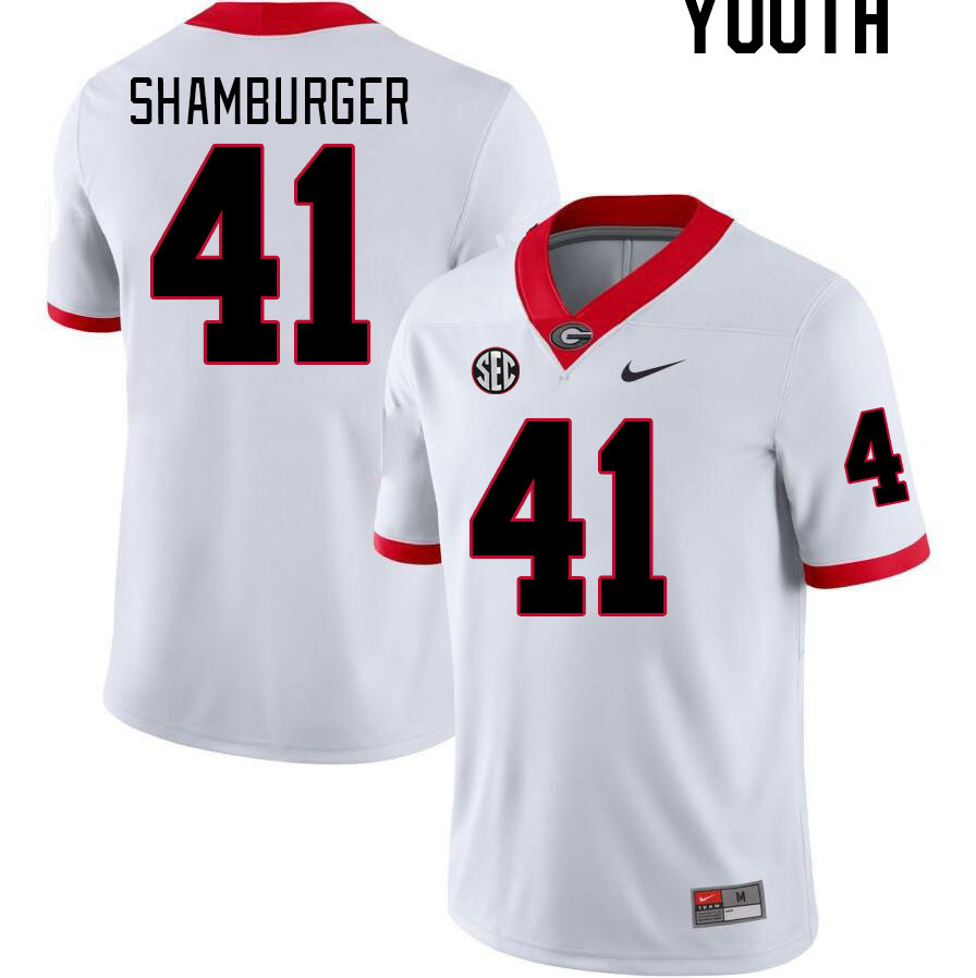 Youth #41 Denton Shamburger Georgia Bulldogs College Football Jerseys Stitched-White